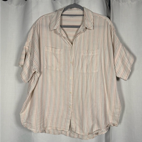 Madewell Courier White Shirt in Stitched Rainbow Stripe XL - Picture 5 of 10